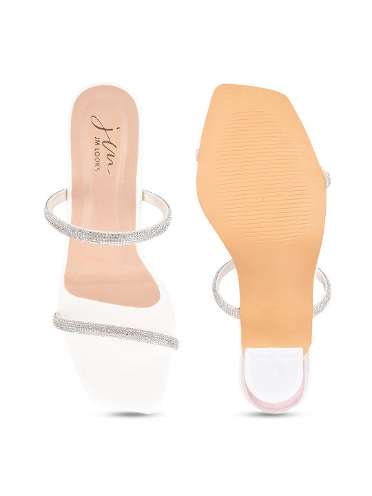 Si 77 Embellished Two Strap Block Heels