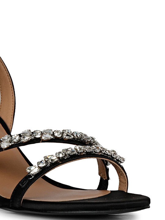 Si69 black & silver-toned embellished slim heels