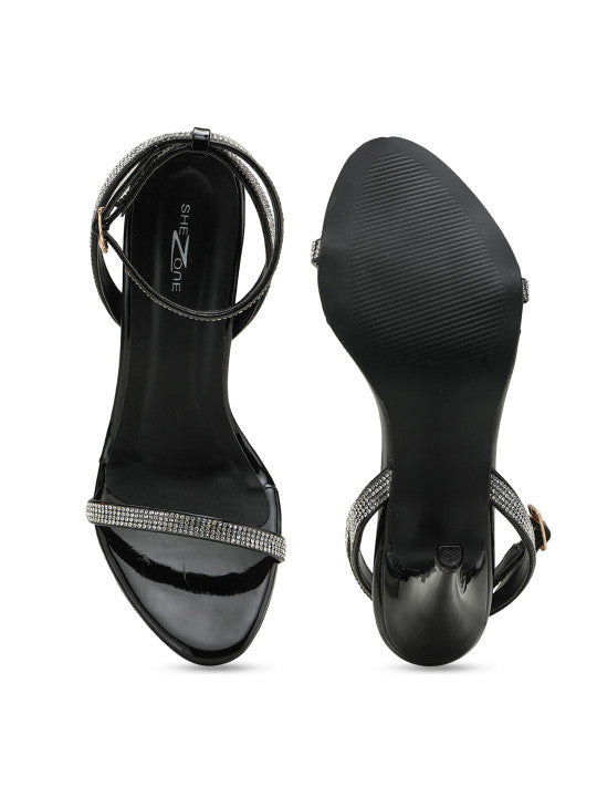 Si69 black & silver-toned embellished slim heels